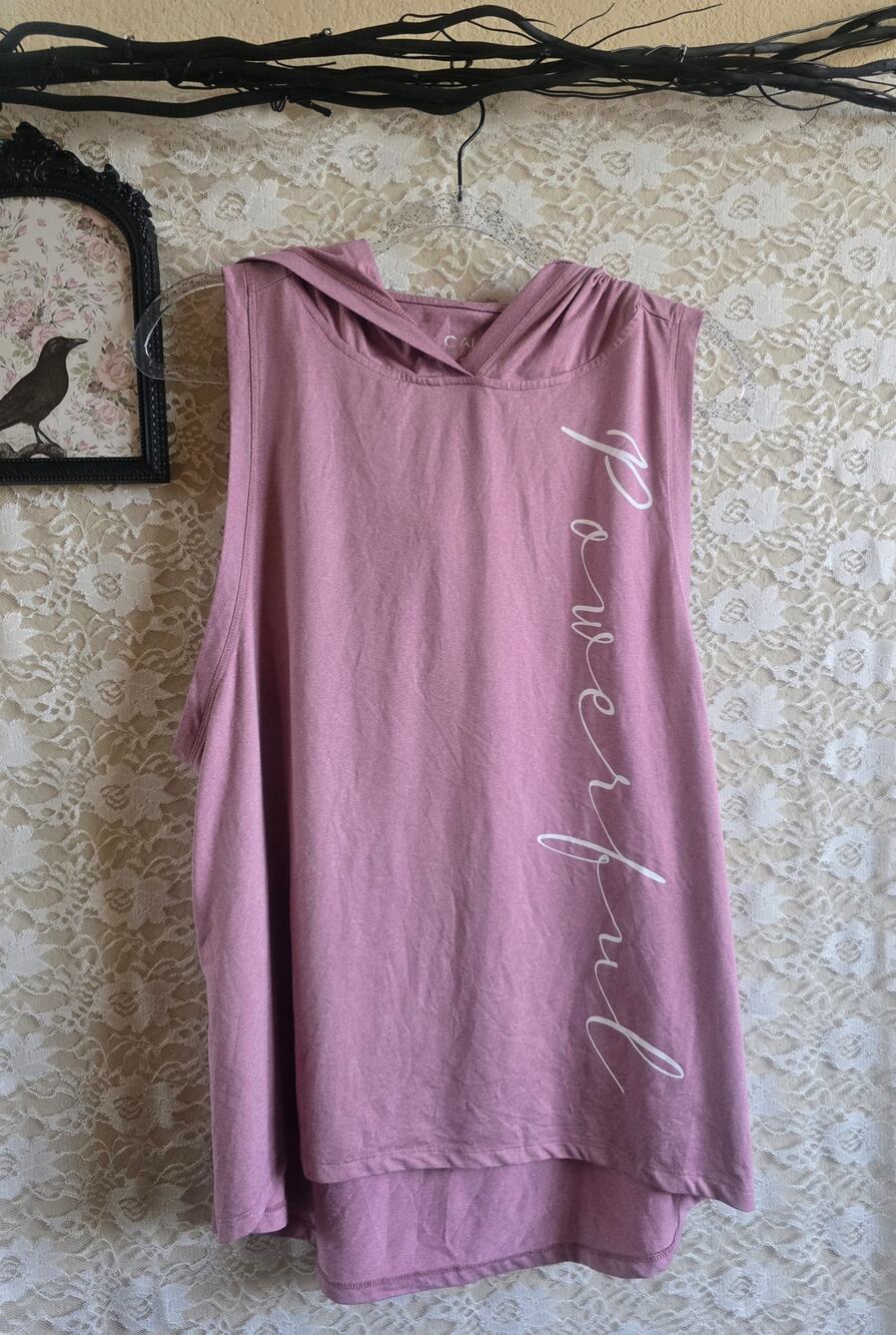 "Powerful" Sleeveless Hoodie Tank Top Mauve Pink Size [XL]